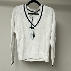 Varley ray diamond v-neck knit white/blue nights